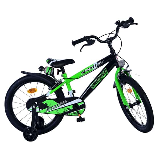 Børnecykel - Volare - Sportivo Kinderfiets - 18 tommer - Grøn Sort - To håndbremser