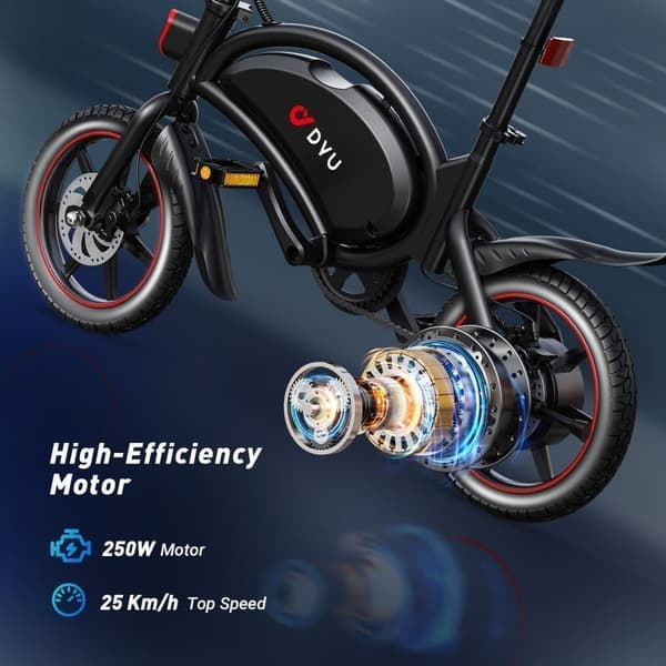 DYU D3F 14 tommer mini folde elcykel, 250W motor, 36V 10AH batteri, produktvægt 17KG, sort
