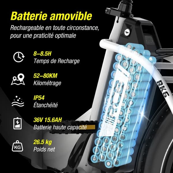 RCB Elektrisk Cykel, 20" VTT Fat Bike Elektrisk för Vuxna Fällbar 36V/12Ah, E-Cykel Stad Vit