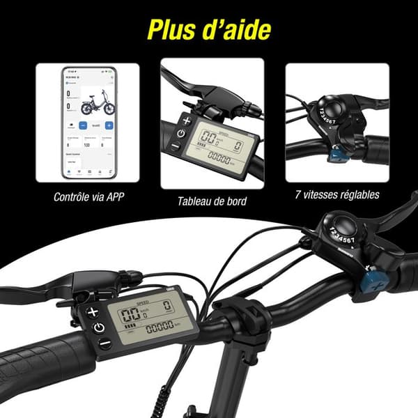 RCB Elcykel 20" VTT Fat Bike för Vuxna Fällbar - Batteri 36V/15.6Ah - 7 Växlar - APP - Vit