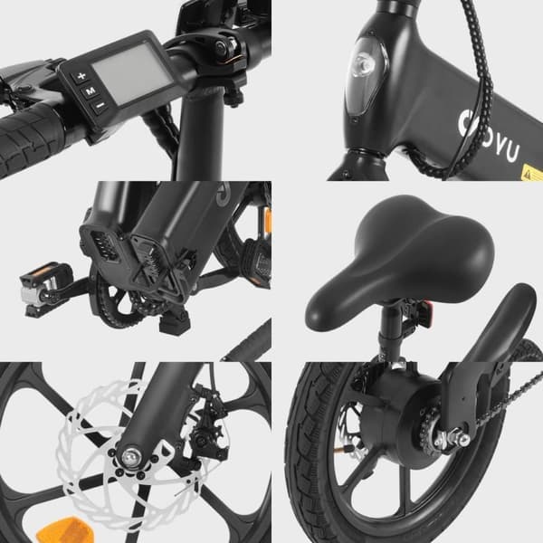 DYU A16 16" foldbar elcykel, 250W motor, tophastighed 25 km/t, 48V 7,5Ah batteri, maks. rækkevidde 55 km, baghjulsophæng