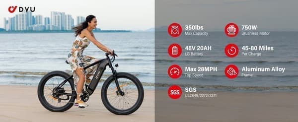 DYU King 750 sähköpyörä 750W, 48V 18Ah irrotettava akku, 26x4,0 tuuman renkaat, huippunopeus 45km/h, kantama 110km, Shimano 7-vaihteinen