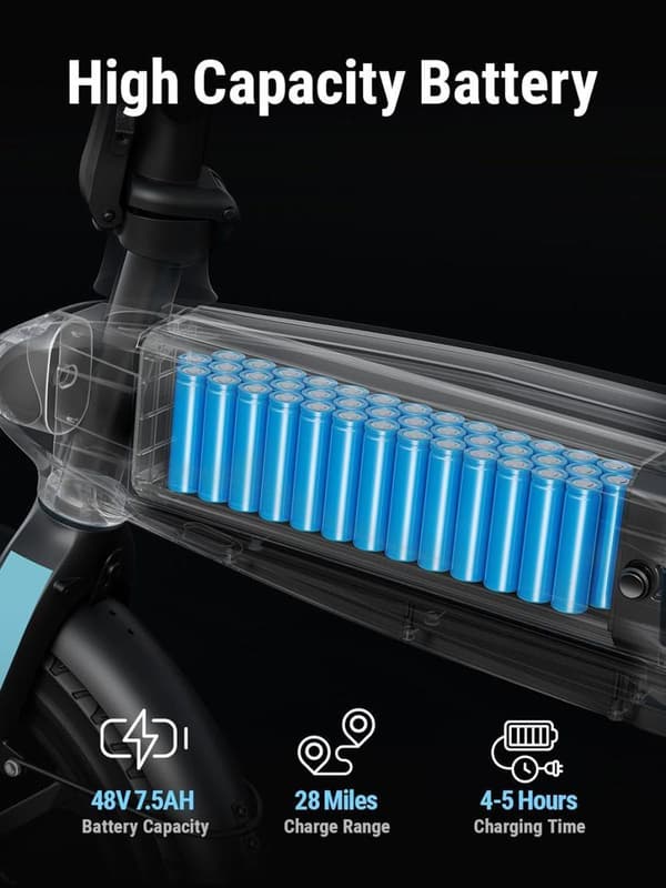 DYU elcykel, C2 16 tums hopfällbar elcykel, 500W toppmotor, 7,5 AH batteri, max räckvidd 38 mil, justerbart säte, 3 nivåhjälp