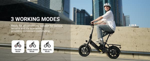 DYU elcykel til voksne teenagere, foldbar elcykel, bypendlercykel med 350W motor og 36V 7,5Ah batteri