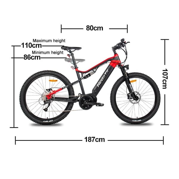 HedaTX TX11 elcykel, 500W mellemmotor, 48V 15Ah LG batteri, 27,5x2,4” dæk, 45 km/t Max hastighed, 80 km Max Rækkevidde, Hydraulisk skivebremse