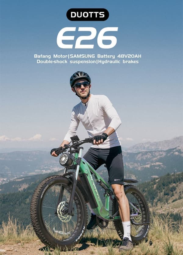 DUOTTS E26 26" Fat Tire elcykel för vuxna, 80NM Bafang-motor, 48V 20AH batteri, hydrauliska bromsar, terrängpendlar eBike