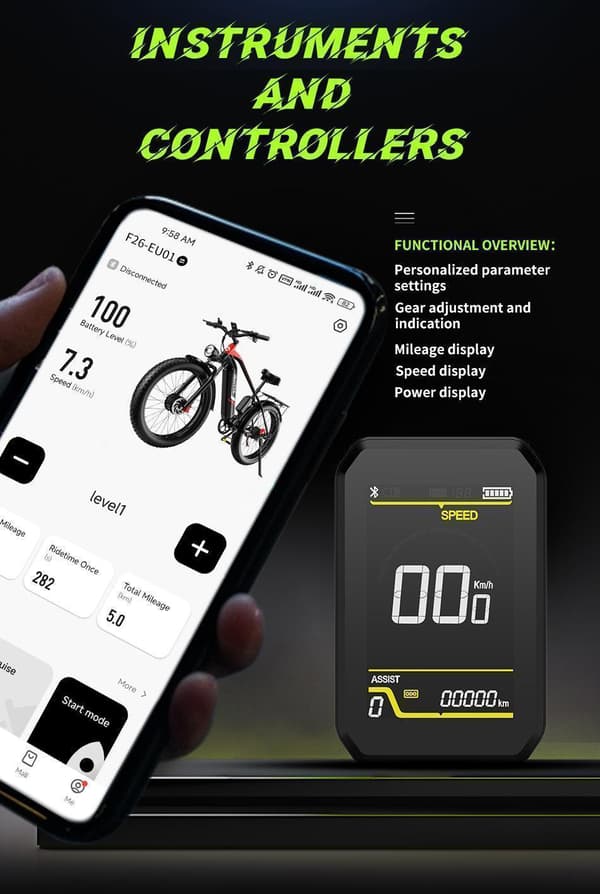 DUOTTS F26 26" elcykel med dubbla motorer, 2x750W GT-motorer, 48V 20AH Samsung-batteri, 55° stigning, fet däck terränggående elcykel