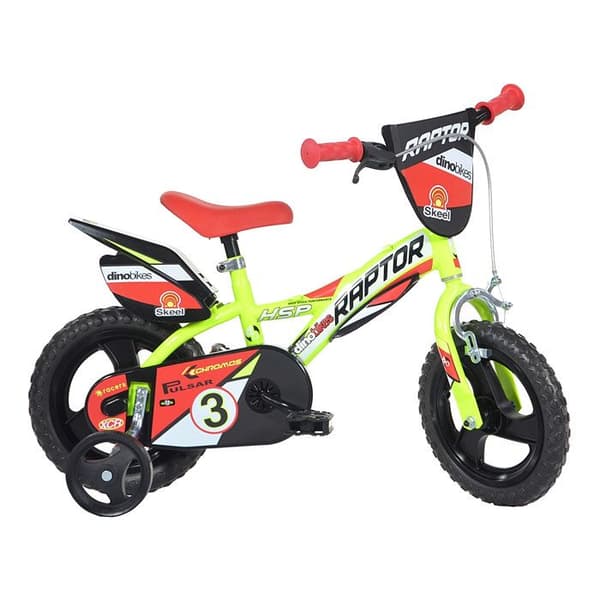 Barncykel Kille Raptor 12 Tum - Gul - Framhandbroms och Fast Bakdrev