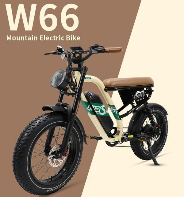 OneSport W66 Retro elektrisk cykel 20 ", 500W motor, 48V 13,5Ah batteri,  räckvidd 40-100km, full fjädring, främre och bakre skivbromsar