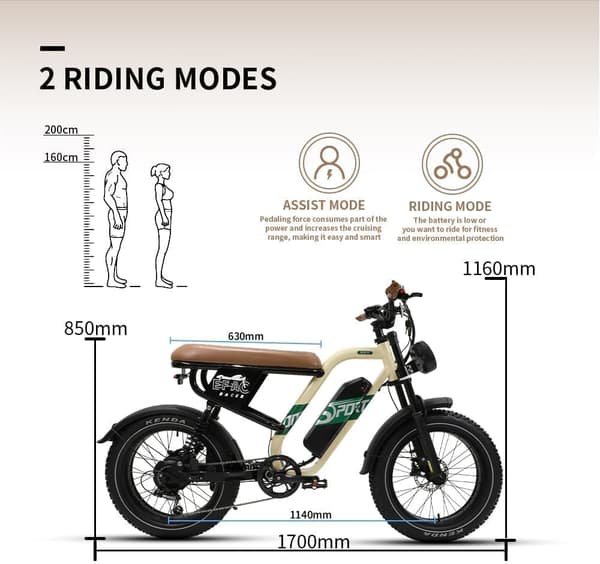 OneSport W66 Retro elektrisk cykel 20 ", 500W motor, 48V 13,5Ah batteri,  räckvidd 40-100km, full fjädring, främre och bakre skivbromsar