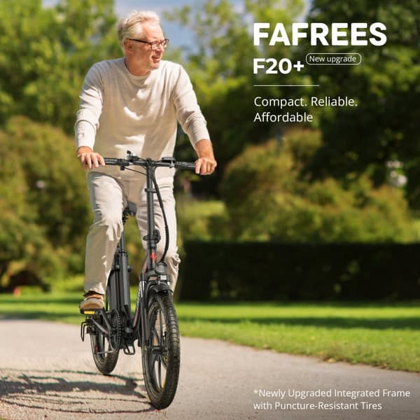 FAFREES F20+ vikbar elektrisk cykel 20 ", 250W motor, 36V 20Ah batteri, topphastighet 25km/h, räckvidd 90km, Shimano 7-växlad, framfjädring