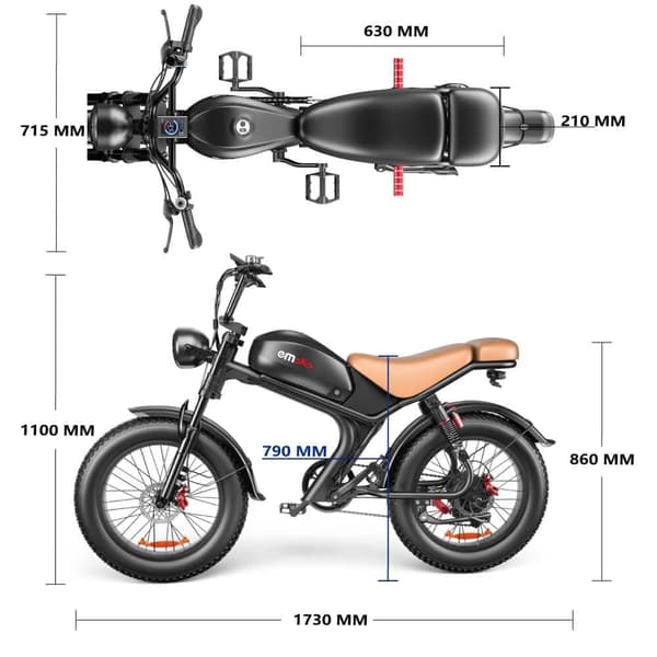 Emoko C93 mopotyyppinen sähköpyörä, 1000W moottori, 20AH akku, 20''*4.0 rengas, 50KM/H, 7 vaihdetta.