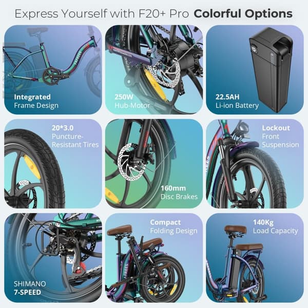 FAFREES F20+ Pro 2025 ny vikbar elektrisk cykel 20 ", 250W motor, 36V 22,5Ah batteri, topphastighet 25km/h, räckvidd 85-100km, Shimano 7-växlad