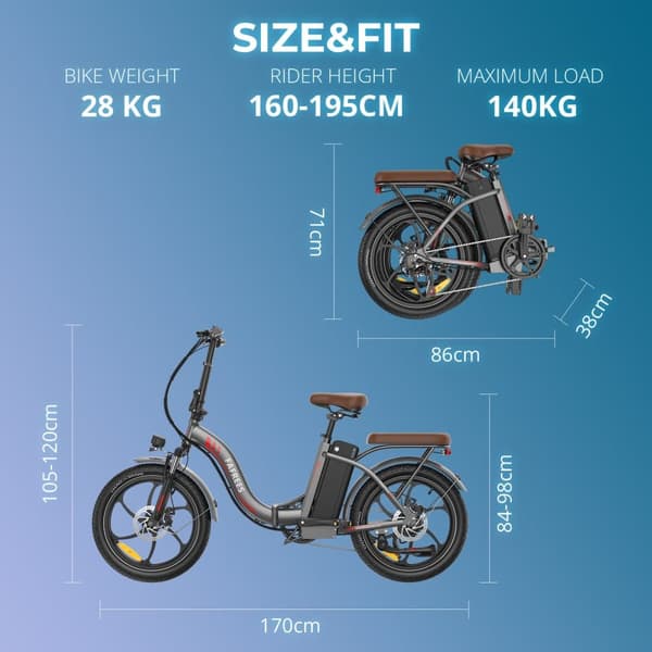 FAFREES F20+ Pro 2025 ny vikbar elektrisk cykel 20 ", 250W motor, 36V 22,5Ah batteri, topphastighet 25km/h, räckvidd 85-100km, Shimano 7-växlad