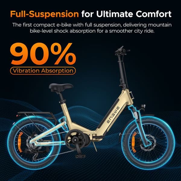 ENGWE L20 3.0 Pro - Fällbar Elcykel 20" - Avtagbart batteri 48V15Ah - Räckvidd 120km - Hydraulisk skivbroms - Svart