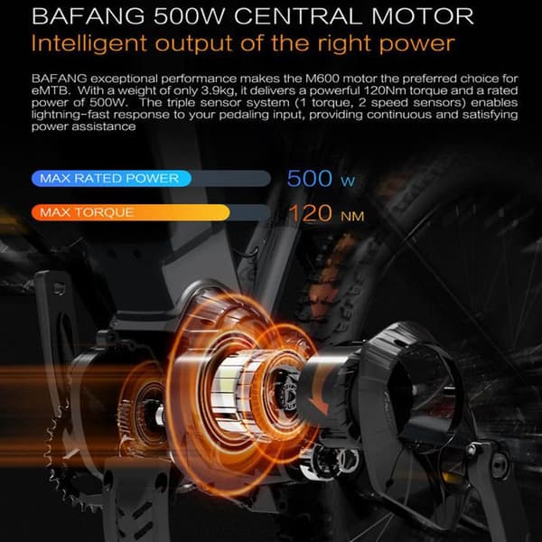 LANKELEISI GT800 500W BAFANG Cykel med centrummotor, Samsung-batteri 20Ah, Däck 26"*2,4", Shimano 12 växlar, grå.