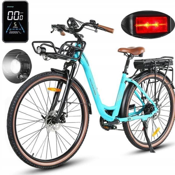 Vä electric SAMEBIKE RS-A07 500W 36V 35km/h 80km 7-växlad 28" Ljusblå E-Cykel Stad Högskolestudent Ungdom Vuxen Man Kvinna Present