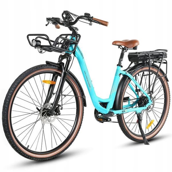 Vä electric SAMEBIKE RS-A07 500W 36V 35km/h 80km 7-växlad 28" Ljusblå E-Cykel Stad Högskolestudent Ungdom Vuxen Man Kvinna Present