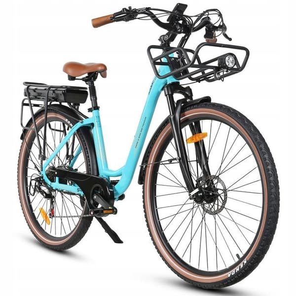 Vä electric SAMEBIKE RS-A07 500W 36V 35km/h 80km 7-växlad 28" Ljusblå E-Cykel Stad Högskolestudent Ungdom Vuxen Man Kvinna Present