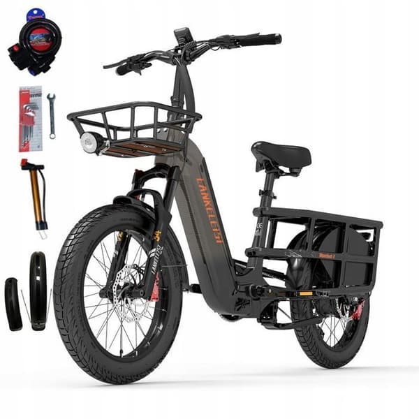 Laddning - LANKELEISI Wombat-1 elcyklar Motor 1000W Batteri 48V20AH 46km/h 70km Shimano 7 växlar 20"*3.0 Svart Grå