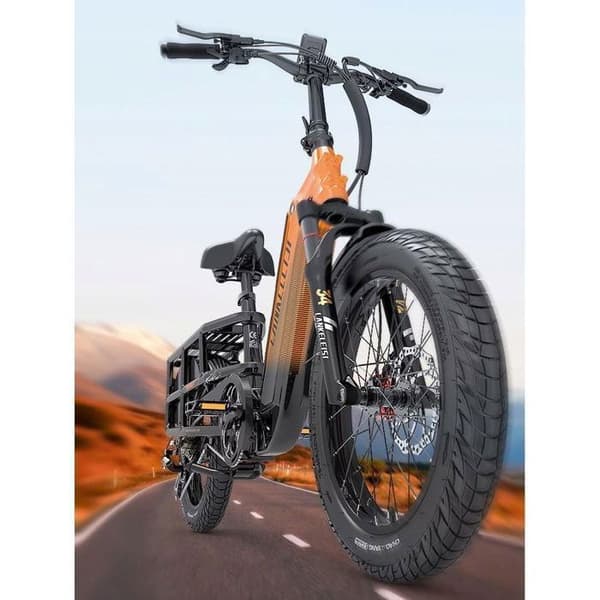 Laddning - LANKELEISI Wombat-1 Elcyklar Motor 1000W Batteri 48V20AH 46km/h 70km Shimano 7 växlar 20"*3.0 Svart Orange