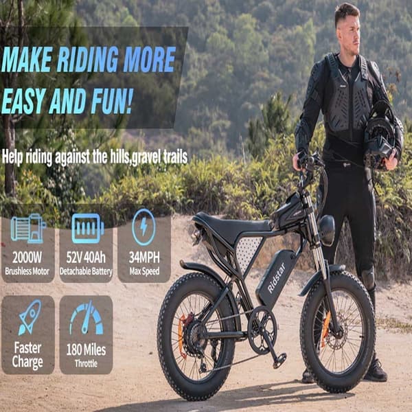 Ridstar Q20 Pro 20'' fuld affjedret dobbeltmotor elcykel, 2*1000W motorer, 40AH batteri, 7 gear, hydraulisk bremse