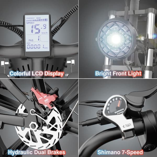 Ridstar Q20 elcykel för vuxen, 1000W motor, 20AH batteri, 20''*4.0'' Integrerat hjul, 7 hastigheter, hydraulisk broms