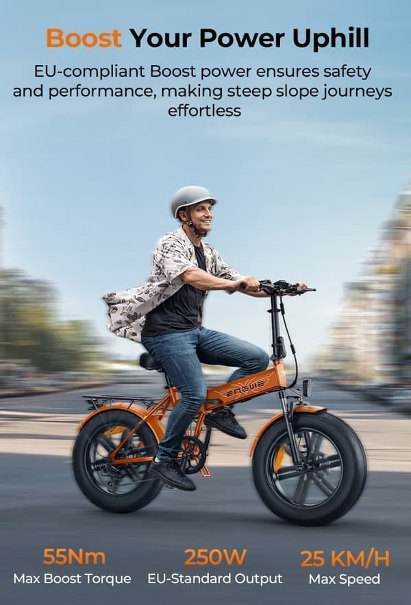 ENGWE EP-2 Boost foldbar elcykel 250W, 20''* 4'' terrængående dæk, 48V13Ah aftageligt batteri, rækkevidde op til 120 km, Shimano 7-trins