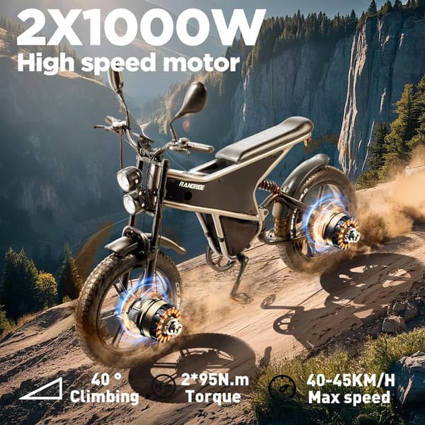 RANDRIDE DM711 20" elcykel med dubbla motorer, 48V 20Ah batteri, 7-växlad Shimano växlar, 4,0" feta däck terrängelcykel