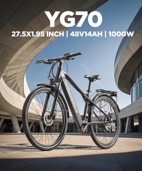 Randride YG70 kaupunkisähköpyörä 1000W ylämoottori, 48V 14Ah akku, 27-vaihteiset vaihteet, 27,5" CST-renkaat ja lukittava jousitus