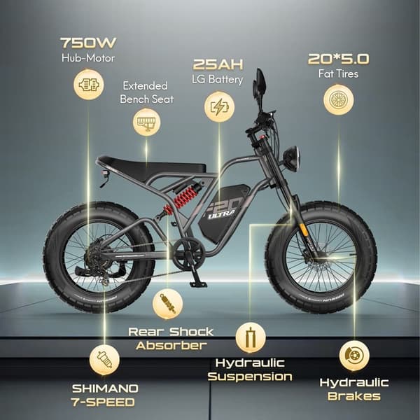 Fafrees F20 Ultra Adult offroad elcykel, 750W motor, 25Ah batteri, 20*5,0 bredt dæk, SHIMANO 7 gear, hydraulisk bremse