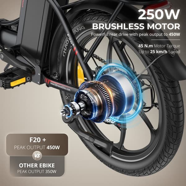 FAFREES F20+ 20'' folde elcykel, 250W motor, 36V 20Ah batteri, 20''*3.0'' dæk, 75-90 km rækkevidde, Shimano 7 gear