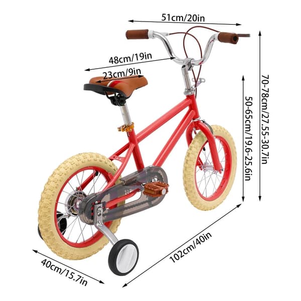 Børnecykel, Justerbar Højde, Dobbelt Bremser,Rød