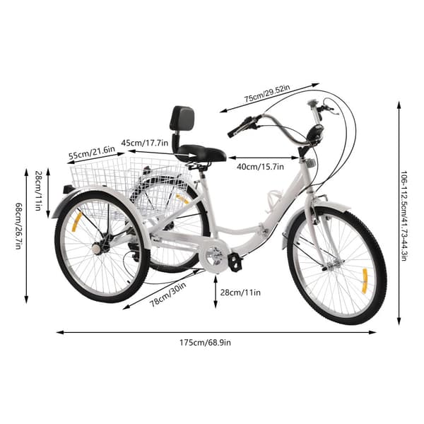 Voksen Tricycle, 7-Gears, Belastningsevne 120kg,HVID