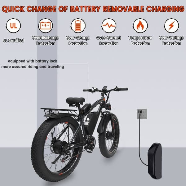 GUNAI GN88 2000W El-mountainbike med dubbla motorer, feta däck, 48V 23Ah, 26 tum