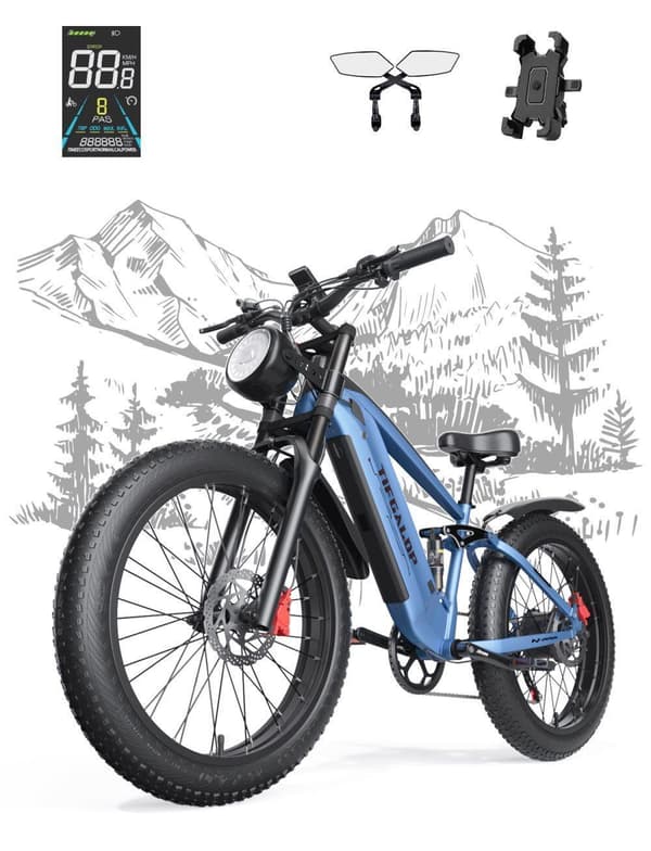 Tifgalop ES28 26" sähköpyörä, 48 V 18 Ah irrotettava akku, 1000 W fatbike