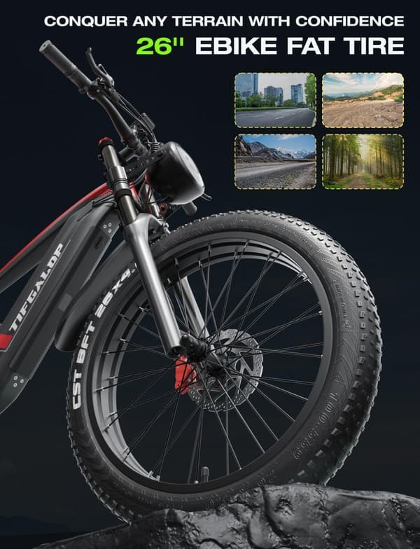 Tifgalop ES28 26" sähköpyörä, 48 V 18 Ah irrotettava akku, 1000 W fatbike