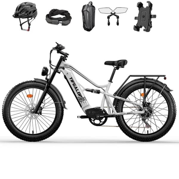 Tifgalop ES7 26" Elcykel med feta däck 750W 52V 19Ah Räckvidd 40-90 km Vit