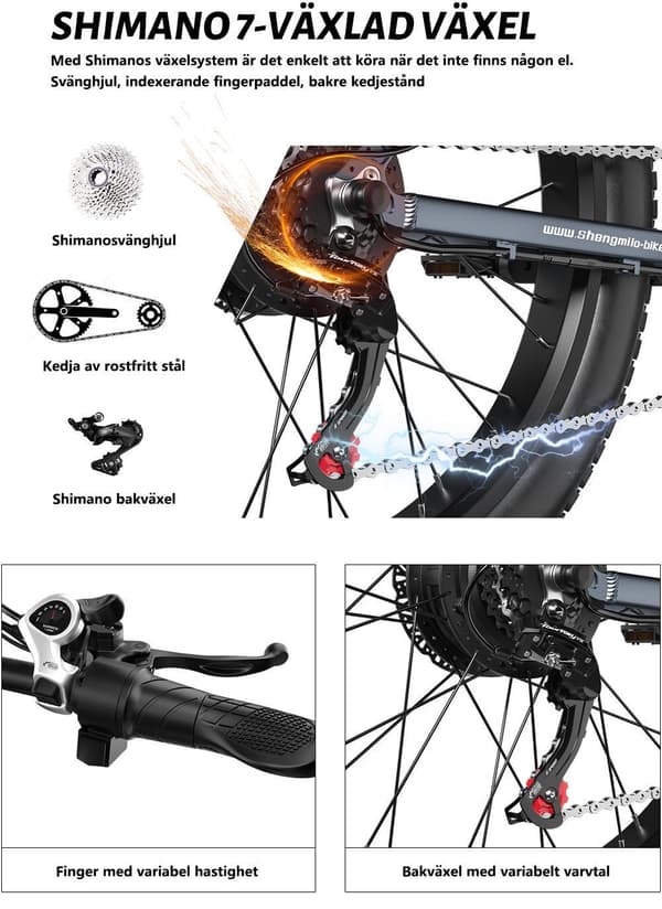 Elektrisk cykel Shengmilo MX05 Broms: Hydraulisk oljebroms 1000W 48V17.5AH borstlösa motorer Litiumbatteri Vuxen Off Road E-cykel