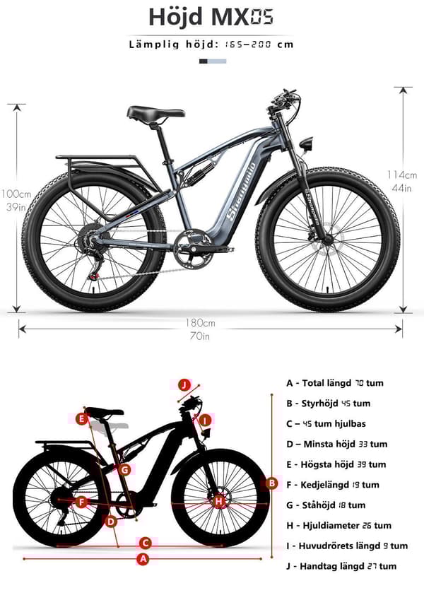 Elektrisk cykel Shengmilo MX05 Broms: Hydraulisk oljebroms 1000W 48V17.5AH borstlösa motorer Litiumbatteri Vuxen Off Road E-cykel
