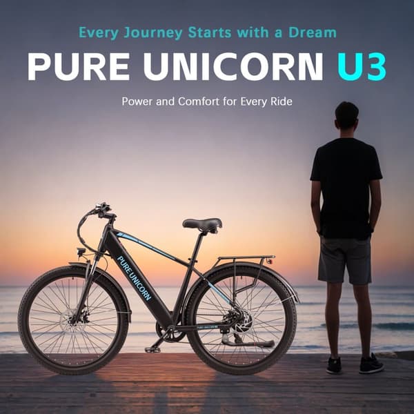 PURE UNICORN U3 29" mountainbike med elmotor, 750W 48V 12.8Ah, svart