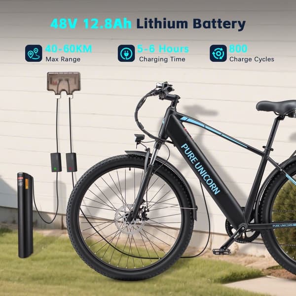PURE UNICORN U3 29" mountainbike med elmotor, 750W 48V 12.8Ah, svart