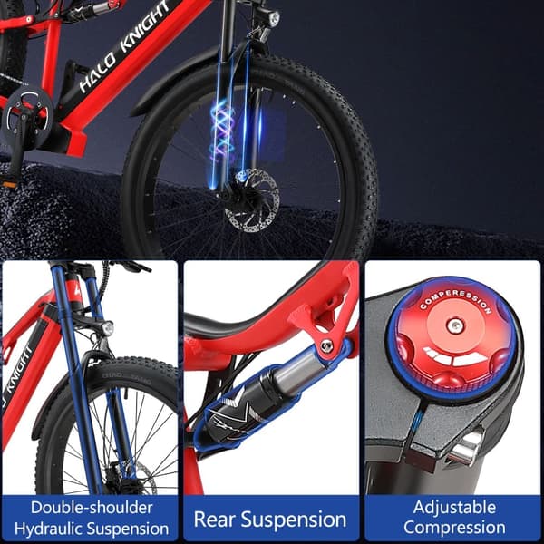 Elcykel HALO KNIGHT H03, 48V 1000W 19.2Ah, 27.5", Röd