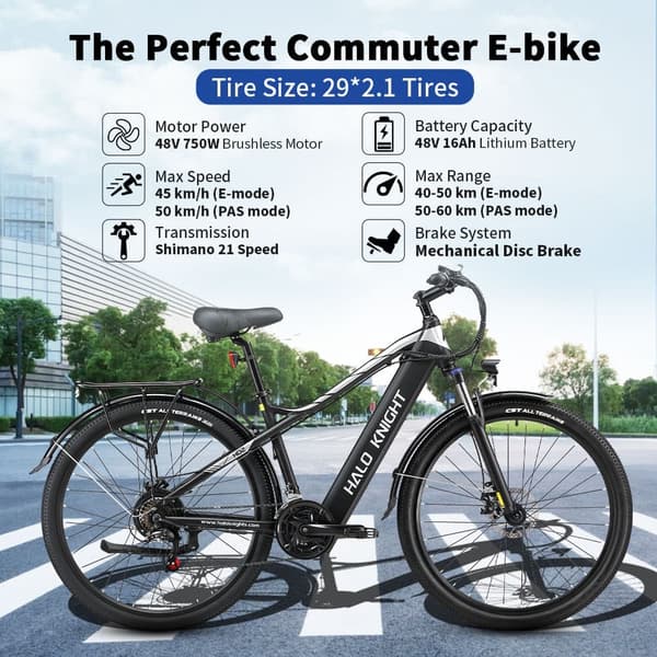 Elcykel HALO KNIGHT H02, 48V 750W 16Ah, 21-växlad, Svart