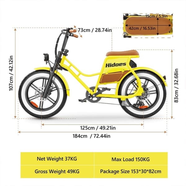 Hidoes HD-C8 Elcykel för Damer, 700W 48V 17Ah, Gul