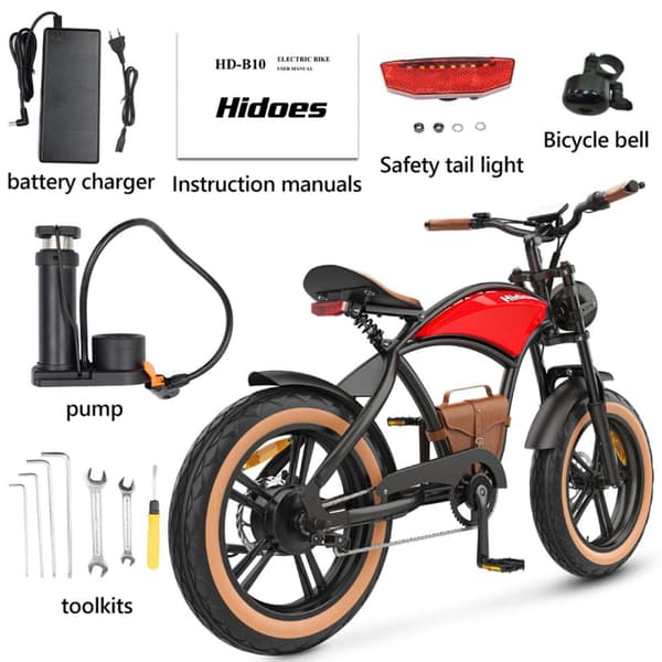 Elektrisk fatbike Hidoes B10, 1000W 48V 13Ah, Cowboy-stil, Rød