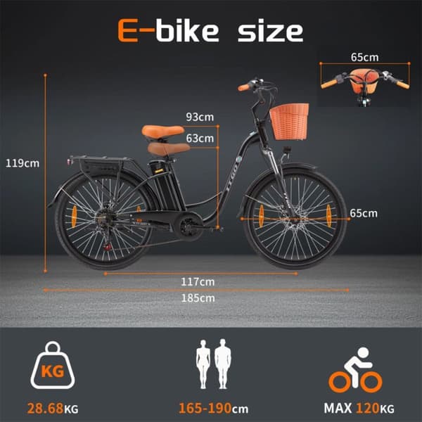 Elcykel til byen TTGO YY-26ST, 350W 36V 14.5Ah, Shimano 6S