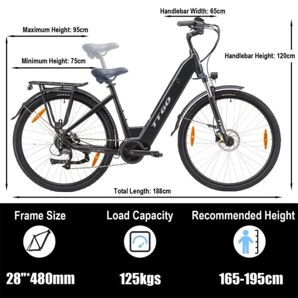 Sähköpyörä TTGO ZZ-28ST, Bafang keskiveto 250 W moottori, 36 V 20 Ah