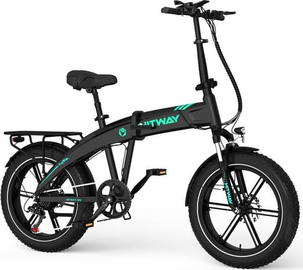 VAE elcykel - HITWAY BK36 - 20" x 4,0 stora däck - Avtagbart batteri 48V 10,4Ah 250W, 7-hastigheter, hopfällbar Pedelec VAE - Svart