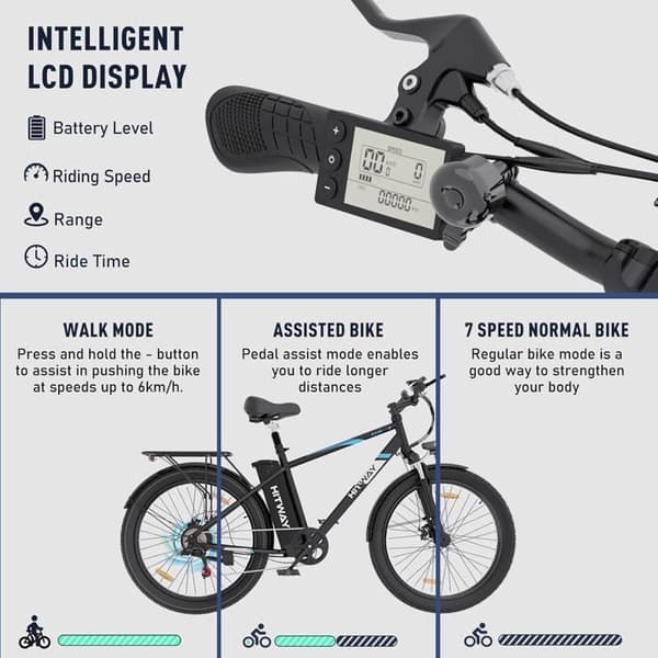 HITWAY Elcykel 26*3,0 Big Inch, City Mountain Bike, E-Bike Avtagbart litiumbatteri 48V15Ah - 7 hastigheter